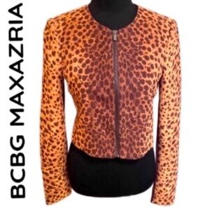 BCBG Cropped Animal Print Leopard Jacket Women’s Size 
Small